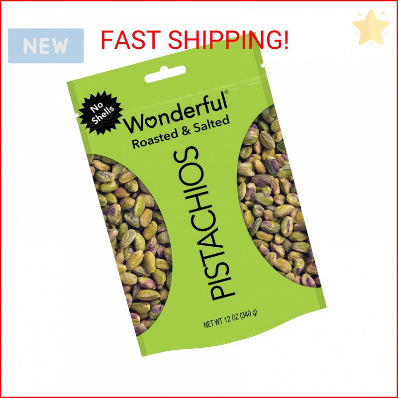 Wonderful Pistachios No Shells, Roasted & Salted Nuts, 12 Ounce Resealable Bag,