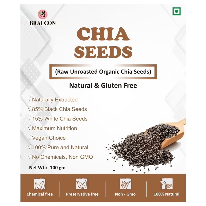 BRALCON Raw Unroasted Pure & Natural Chia Seeds - 100gm gallery