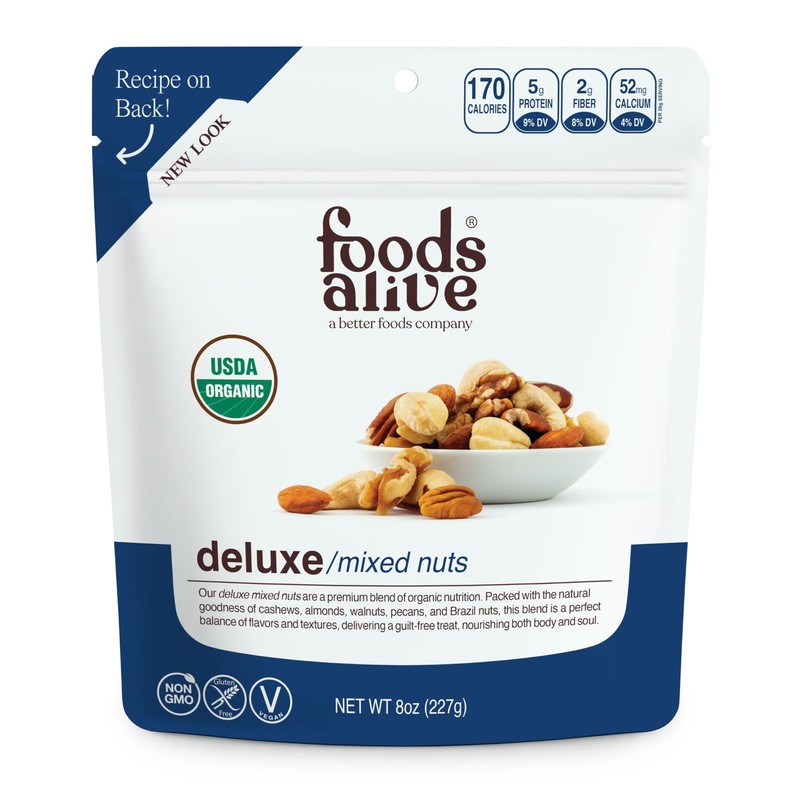 Organic Deluxe Mixed Nuts, 8oz, Kosher Blend of Premium Organic Cashews, Almo…