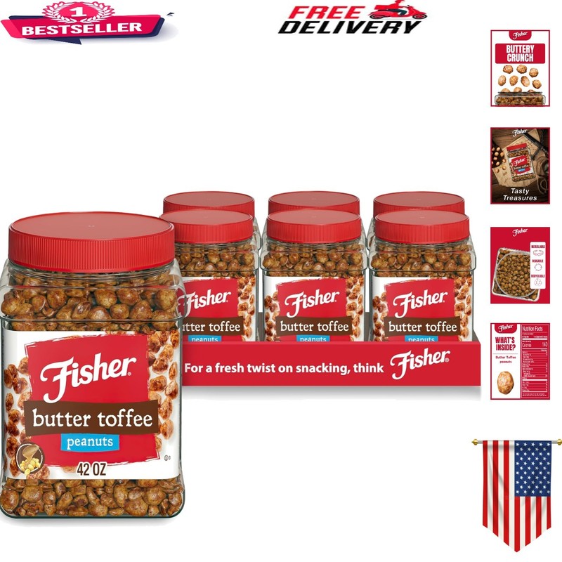 Delicious 42 Ounce Butter Toffee Peanuts - Pack of 6, No Artificial Flavors