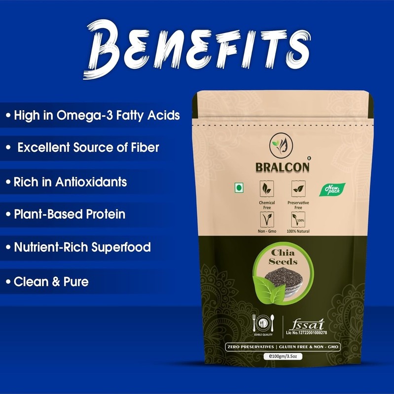 BRALCON Raw Unroasted Pure & Natural Chia Seeds - 100gm gallery