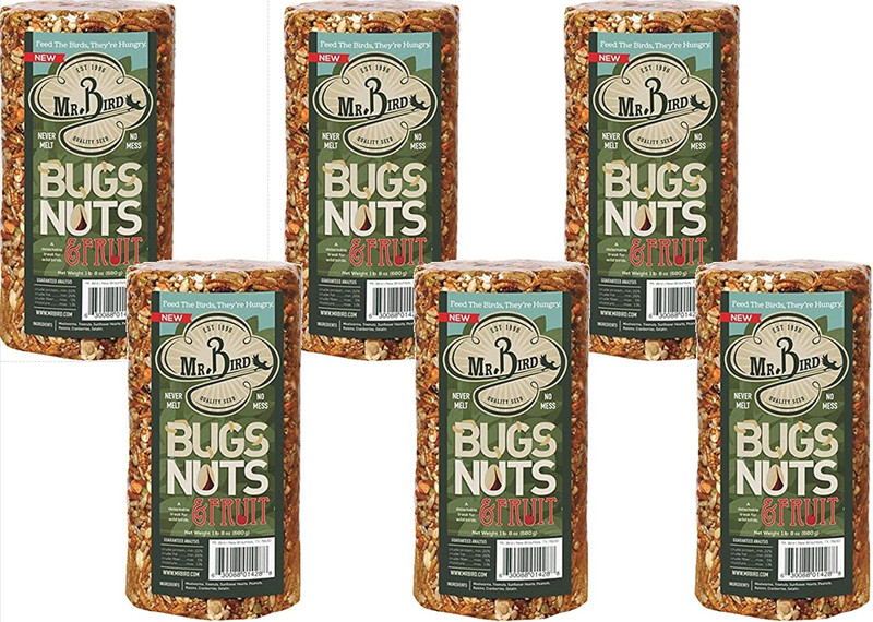 Mr Bird's 6-Pack Bugs, Nuts & Fruit Small Cylinder 24 Oz - Perfect for Birds! gallery