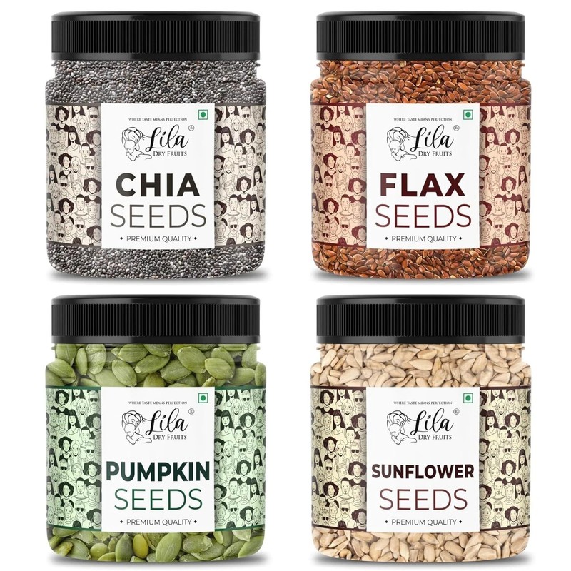 LILA DRY FRUITS 4 Superseed Combo Chia Pumpkin Sunflower & Flax 100gms each 400g