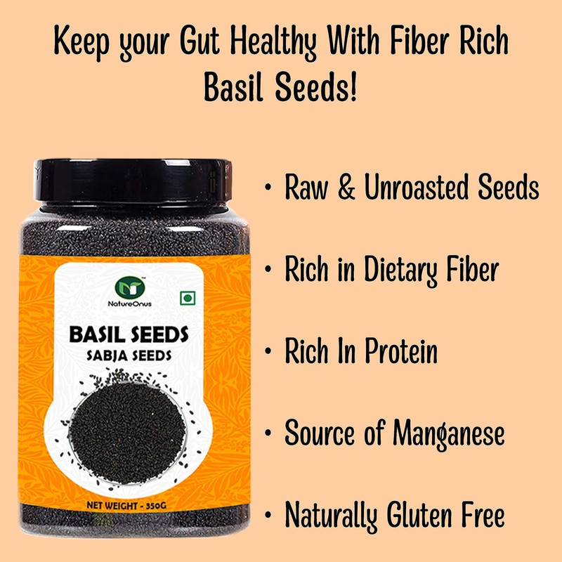 NatureOnus Basil Seeds Sabja | High Fibre Omega 3 | 350g gallery