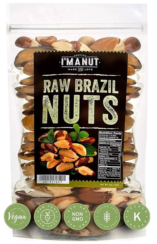 Raw Brazil Nuts 32oz Non-GMO Vegan Keto Snack Resealable Bag Gluten Free