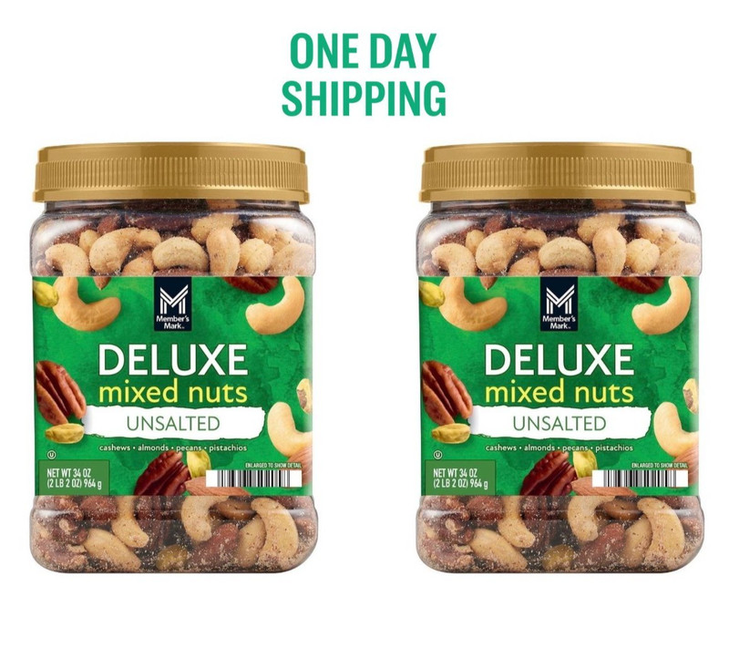 Member’s Mark Unsalted Deluxe Mixed Nuts 34 oz 2 Pack Premium Snack
