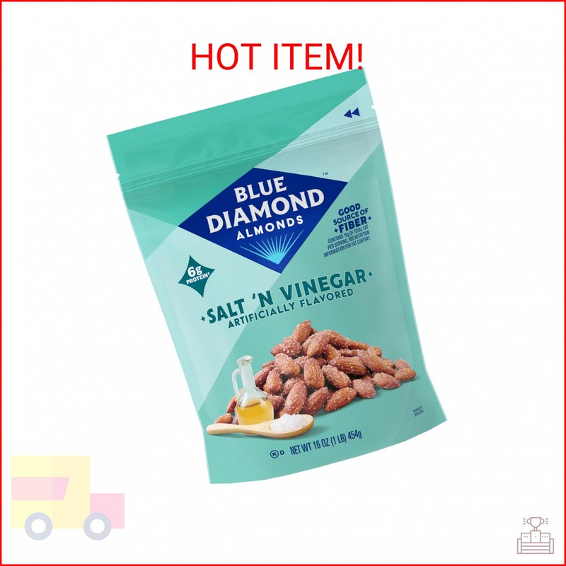 Blue Diamond Almonds Salt N’ Vinegar Flavored Snack Nuts, 16 Oz Resealable Bag (
