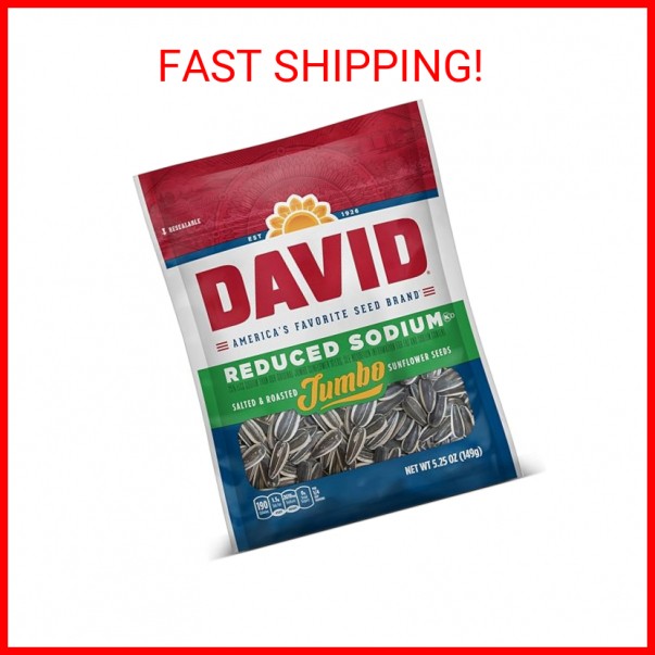 DAVID Roasted and Salted Reduced Sodium Sunflower Seeds, Original Flavor, 5.25oz