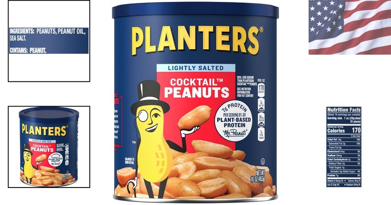 Indulge in 16 Oz Dry Roasted Peanuts - Lightly Salted Plant-Based Snack Jar gallery