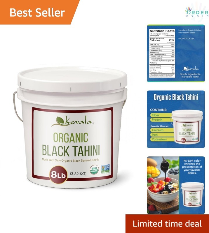 Black Tahini Organic Gluten Free 8 lb Sesame Paste for Cooking and Baking