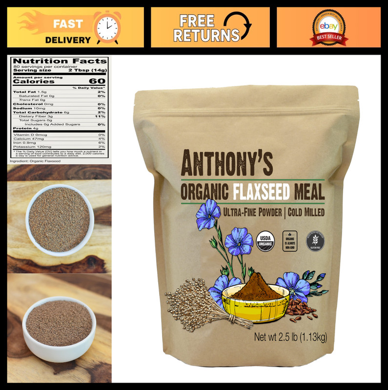 Organic Flaxseed Meal 2.5 lb - Gluten Free, Ultra Fine Ground Powder, Keto Frien