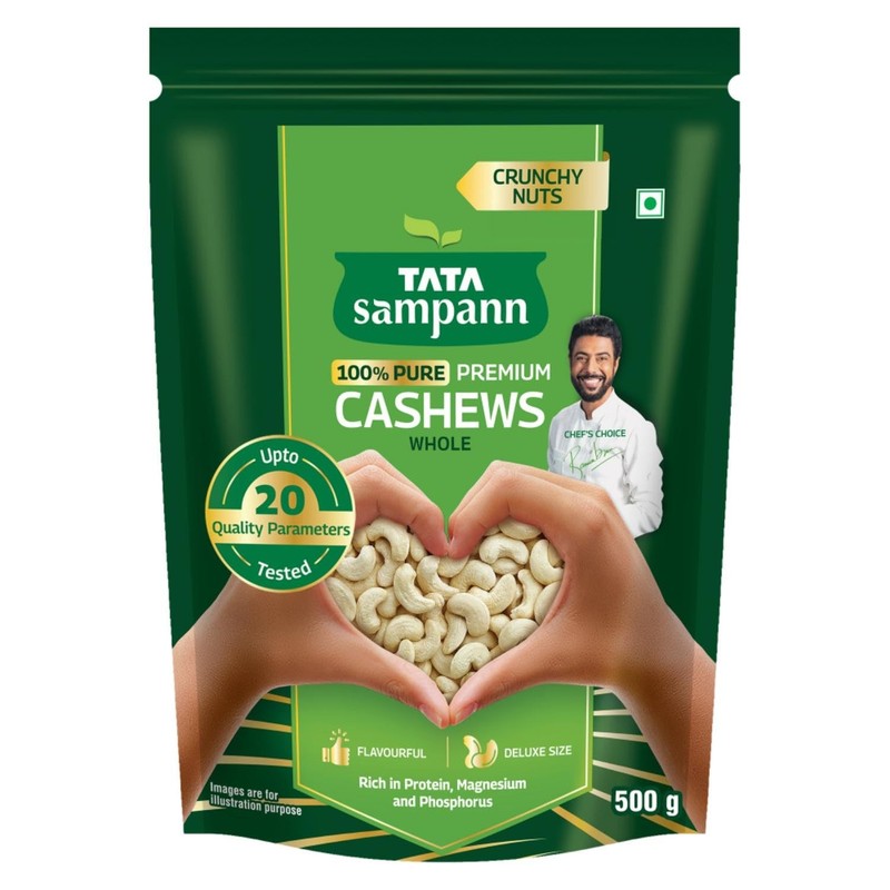 Tata Sampann Pure Cashews 500g | Whole Kaju Nuts | High Protein & Magnesium Rich