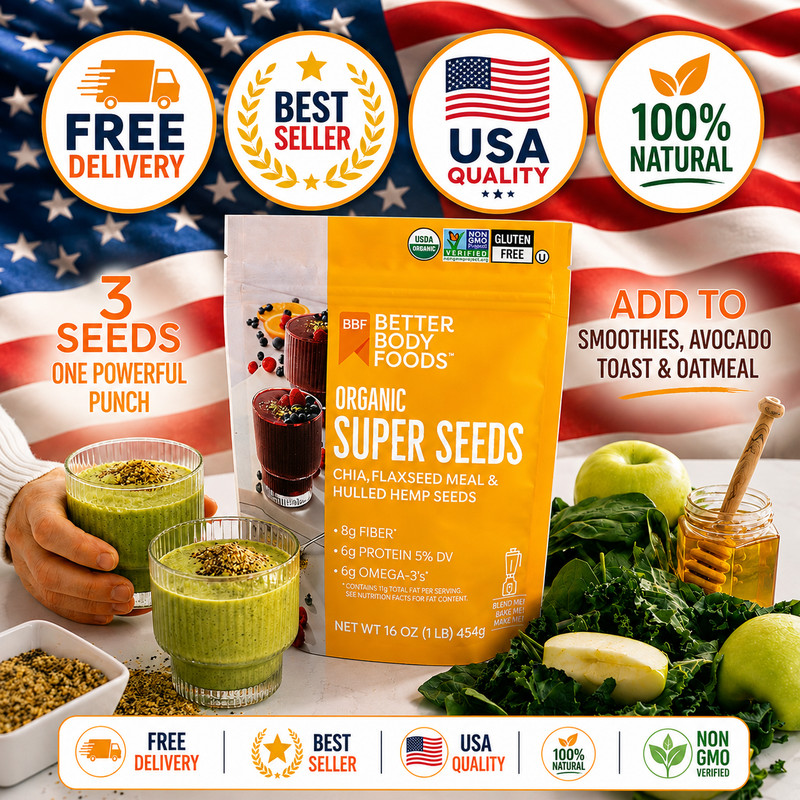 BetterBody Foods Organic Super Seeds 16oz Chia Flax Hemp Seed Blend