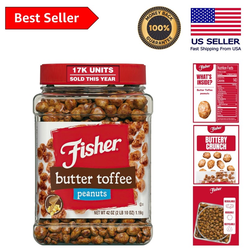 Delicious Butter Toffee Peanuts in 42 Ounce Family Canister - Eco-Friendly Treat