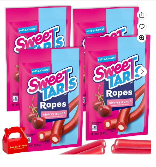 Sweet Tarts Ropes Candy, Cherry Punch Flavor,4 Bags (3 oz Each), 12 oz Total