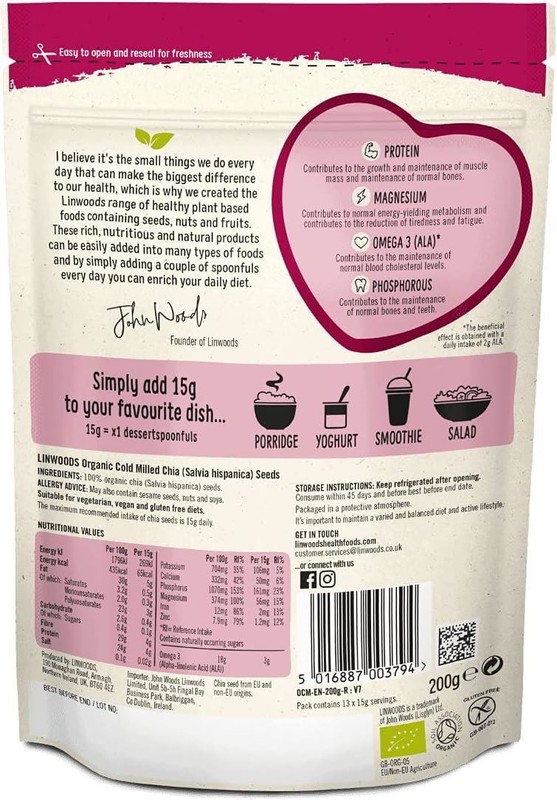 Linwoods Organic Milled Chia Seeds 200g - Pack of 2 gallery