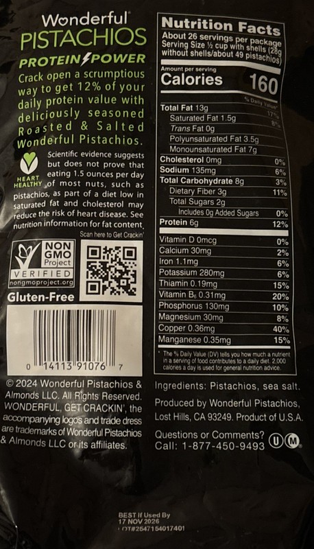 Wonderful Pistachios Roasted & Salted 48Oz Gluten Free Non-GMO Exp 11/2026 gallery