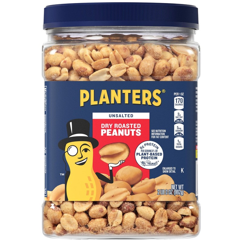 PLANTERS Unsalted Dry Roasted Peanuts, Resealable Jar, Kosher Nuts, Plant-Based