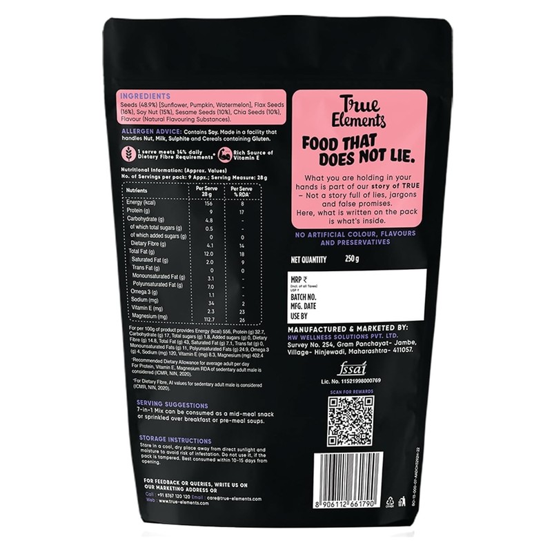 True Elements 7 in 1 Seeds Mix 250g Complete Seed Blend 24g Protein & 16g gallery
