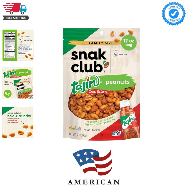 Tajin Peanuts, Roasted Nuts with Chili and Lime Seasoning, Mild, 12 oz Reseal...