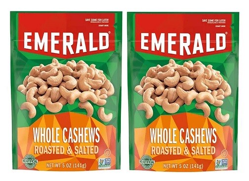 Emerald Nuts Whole Cashews Roasted & Salted 2 Pack