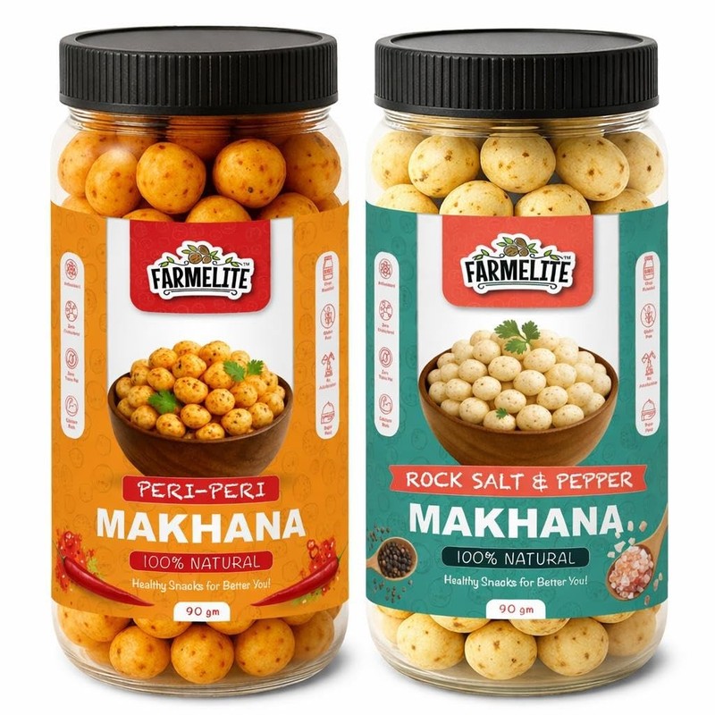 FARMELITE Peri Peri & Rock Salt Roasted Makhana Combo Healthy Fox Nuts Snacks