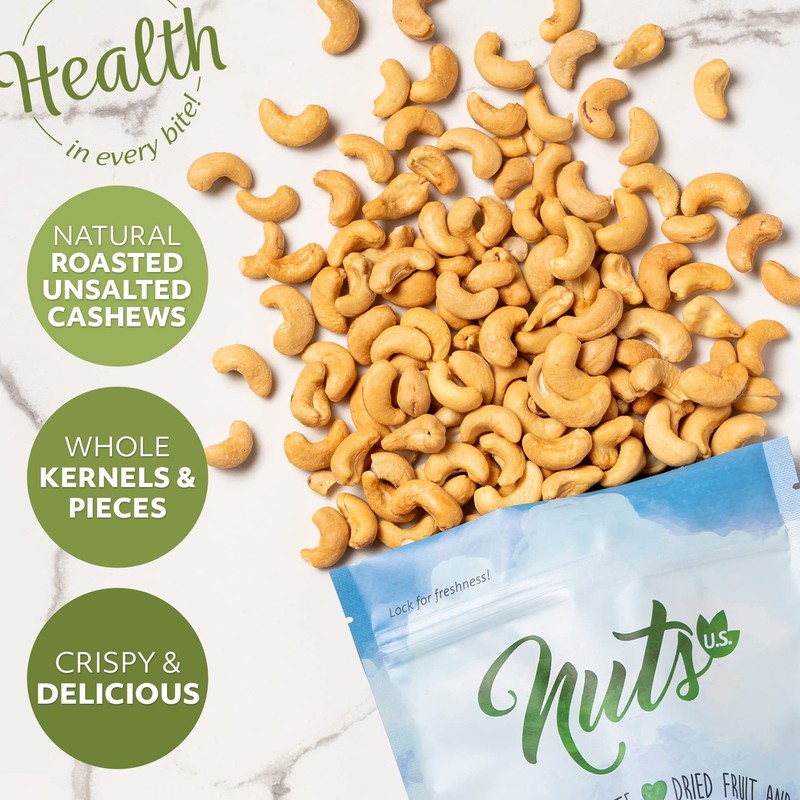 NUTS U.S. – Roasted and Unsalted Cashews | Whole Kernels (80%) and Pieces | J... gallery