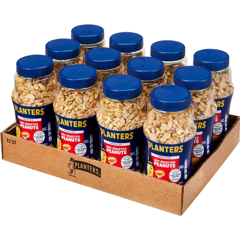PLANTERS Unsalted Dry Roasted Peanuts 16 Oz (12-Pack)