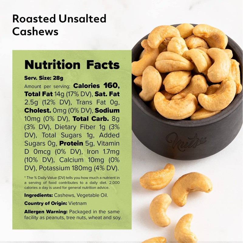 NUTS U.S. – Roasted and Unsalted Cashews | Whole Kernels (80%) and Pieces | J... gallery