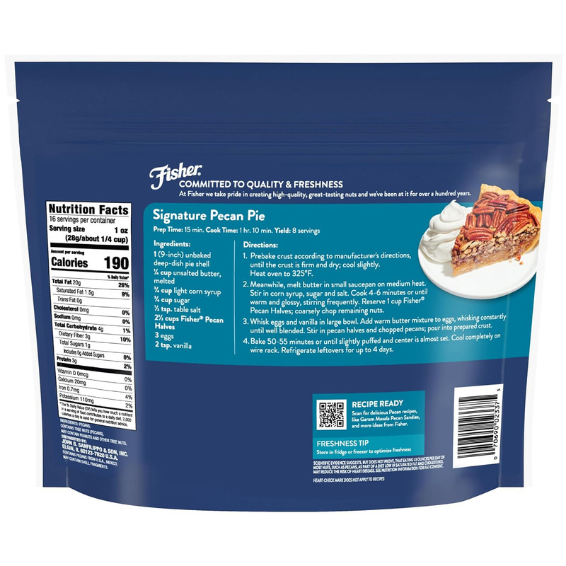 Fisher Chef'S Naturals Pecan Halves 1 Lb Resealable Bag, Unsalted Raw Nuts for C gallery