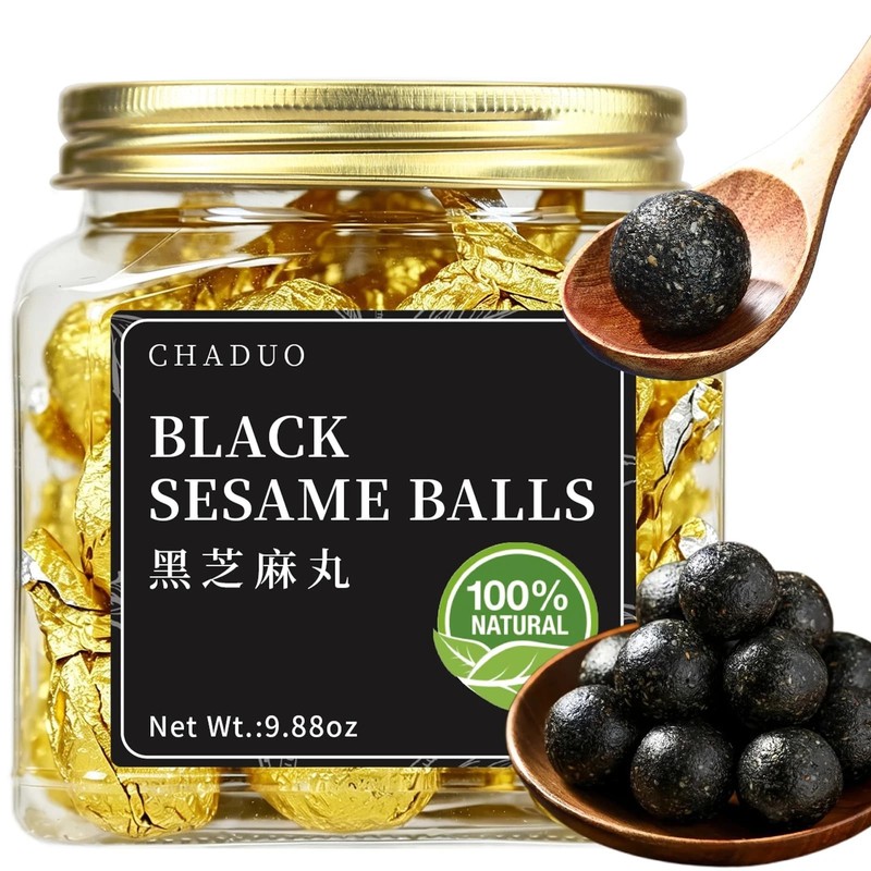 CHADUO Black Sesame Balls Handmade No Additives Sesame Snacks with Black Sesa…