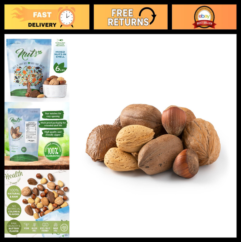 Mixed Nuts In Shell - Almonds, Walnuts, Hazelnuts, Pecans, Brazil Nuts | No Addi