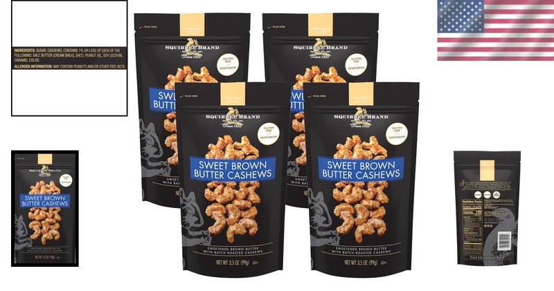 Pack of 4 Sweet Brown Butter Cashews in Resealable 3.5 Oz Bags - Vegetarian gallery
