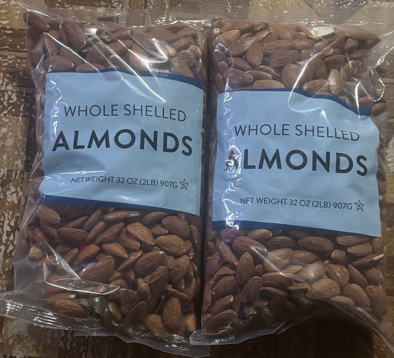 Two 2 Pound BAGS Whole Shelled ALMONDS From Pearl Crop = 4 Pounds - Exp-01/01/27