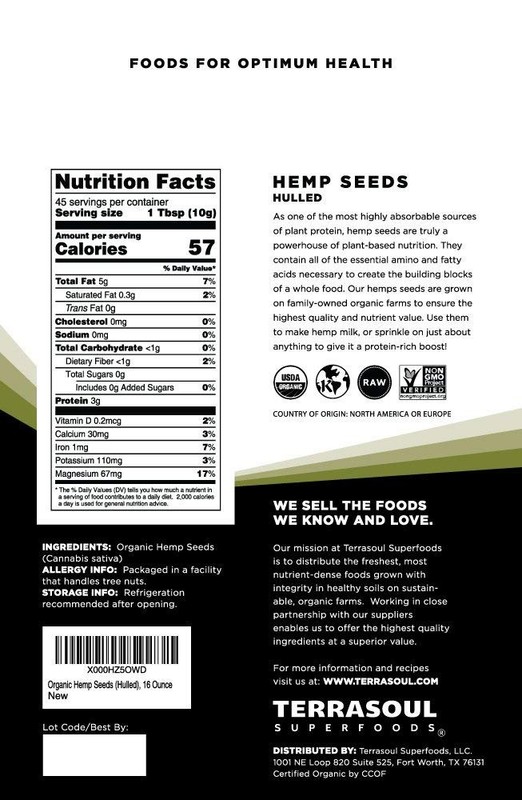 Terrasoul Superfoods Organic Hemp Seeds, 2 Lbs 2 Pack Hulled | Fresh | gallery