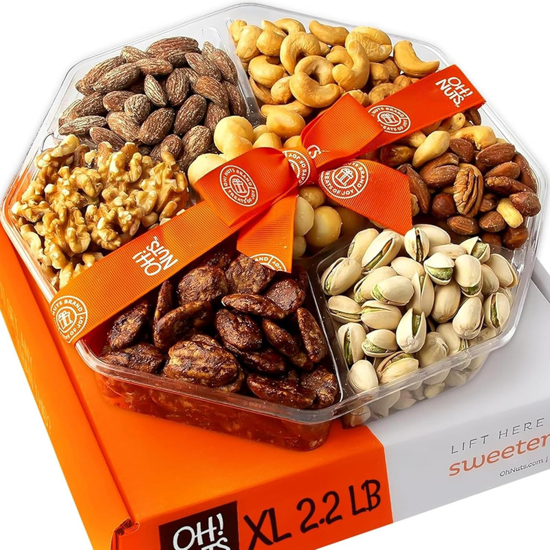 Oh! Nuts 7 Variety Nuts Gift Basket - Healthy Food Assorted Nuts Gifts Baskets -