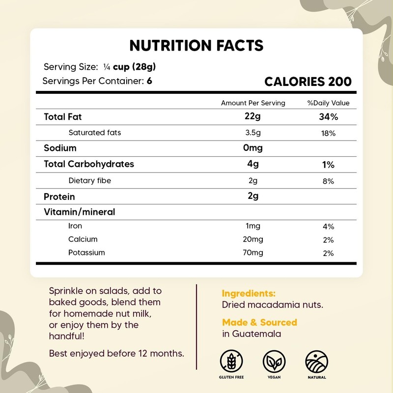 Organic Raw Macadamia Nuts 6oz - High Healthy Fats, Perfect for Snack & Recipe gallery