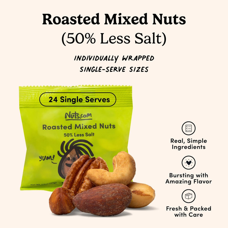 Nuts com Roasted Mixed Nuts (50% Less Salt) – 24 Single Serve Snack Packs – Almo gallery