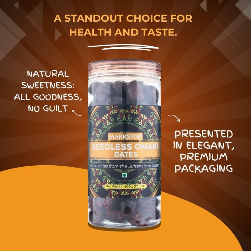 Markstor Omani Seedless Dates 1kg | Premium Khajoor | No Sugar | Dry Fruits gallery