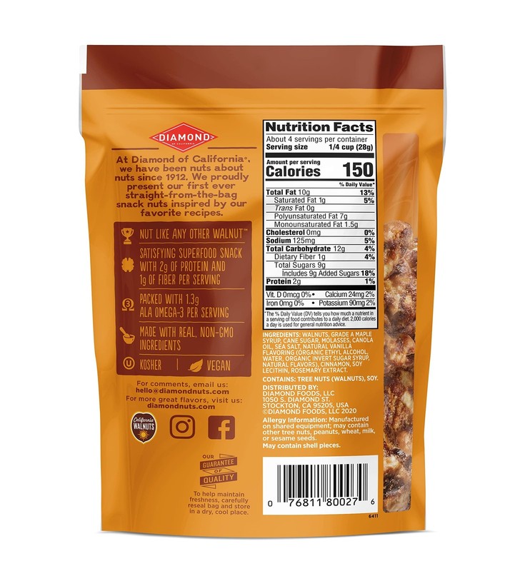 Diamond of California Sweet Maple Walnut Snack Nuts, Kosher, 4 oz. 4 Pack gallery