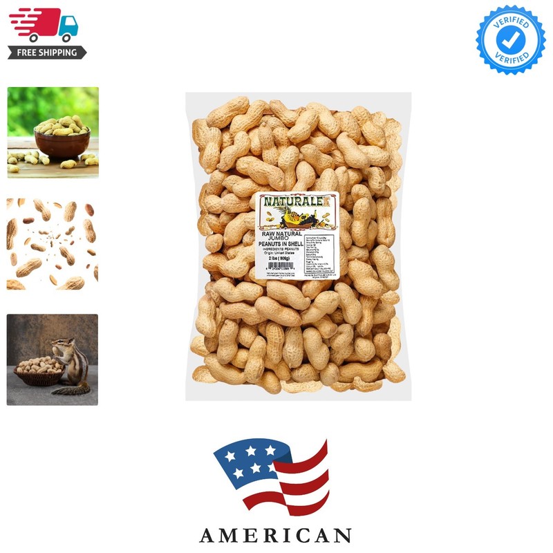 Peanuts, Plain In Shell 2 lbs - Raw, Unsalted - Natural Healthy Snack, Squirr...