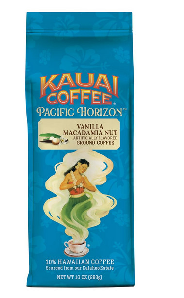 Kauai Hawaiian Ground Coffee, Vanilla Macadamia Nut Flavor (10 oz Bag)