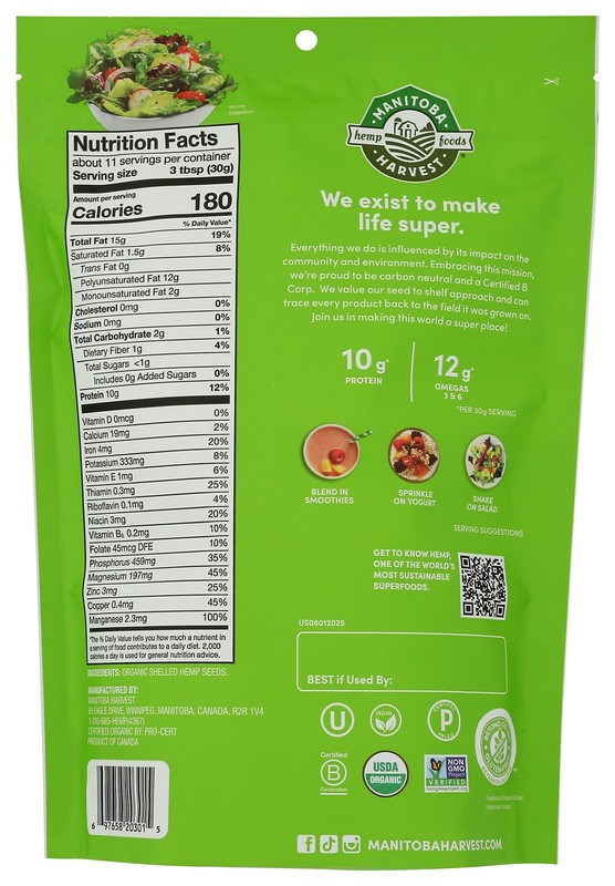Organic Shelled Hemp Seeds Manitoba Harvest Hearts 12 Oz 1 Pack gallery
