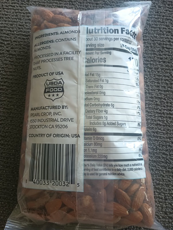WHOLE SHELLED ALMONDS/PEARL CROP/2 POUND BAGS/LOT OF 3/6 POUNDS TOTAL MAY 2027 gallery