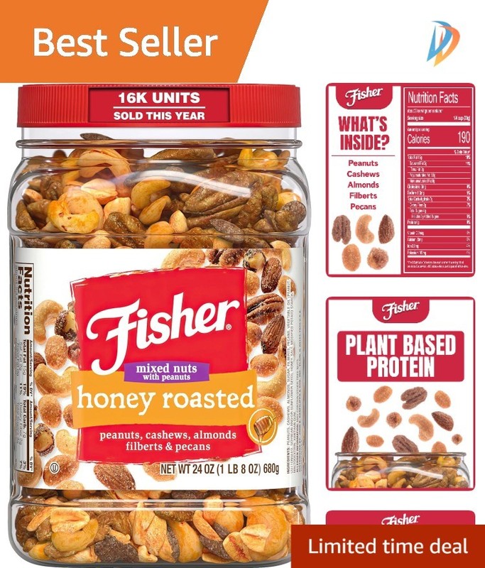 24 Oz Honey Roasted Mixed Nuts with Peanuts: Protein-Packed Snack Canister
