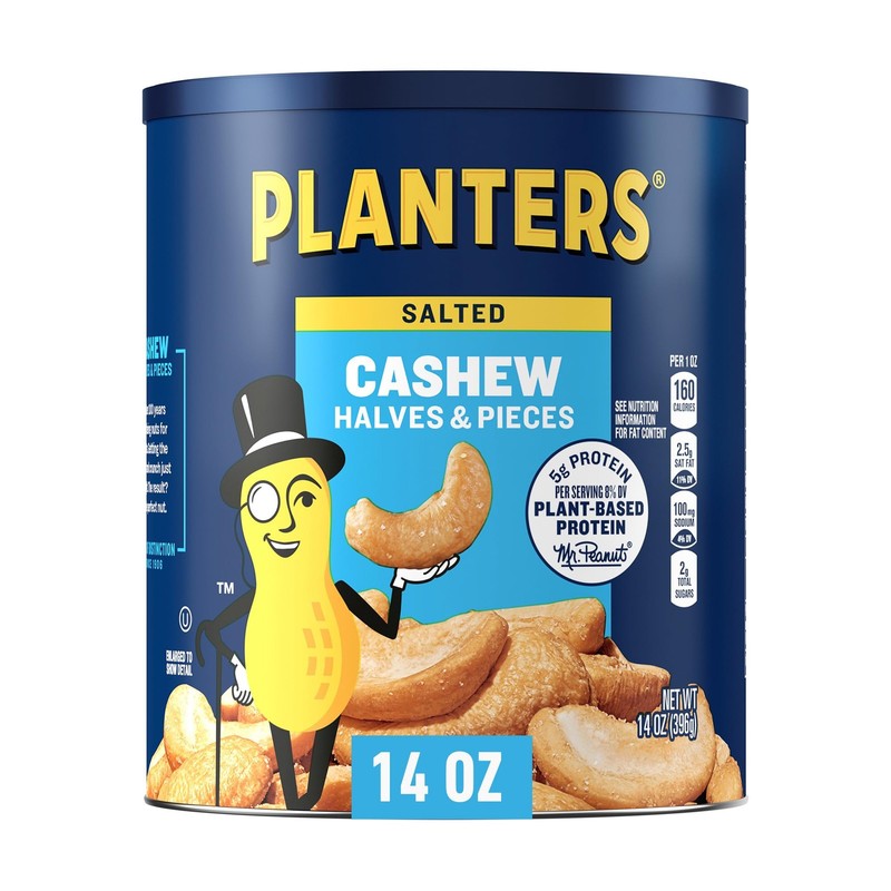 Planters Salted Cashew Halves 14 Oz Airtight Canister Crunchy Snack Food