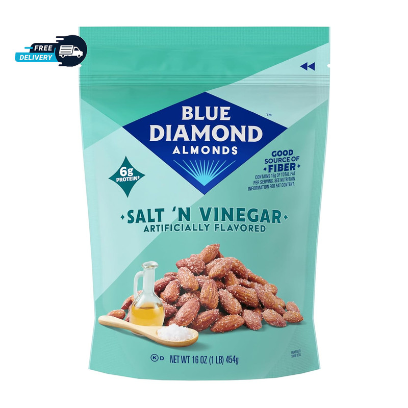 Blue Diamond Almonds Salt N’ Vinegar Flavored Snack Nuts, 16 Oz Resealable Bag