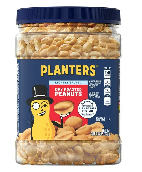 PLANTERS Lightly Salted Dry Roasted Peanuts, Party Snacks, Plant-Based Protein,
