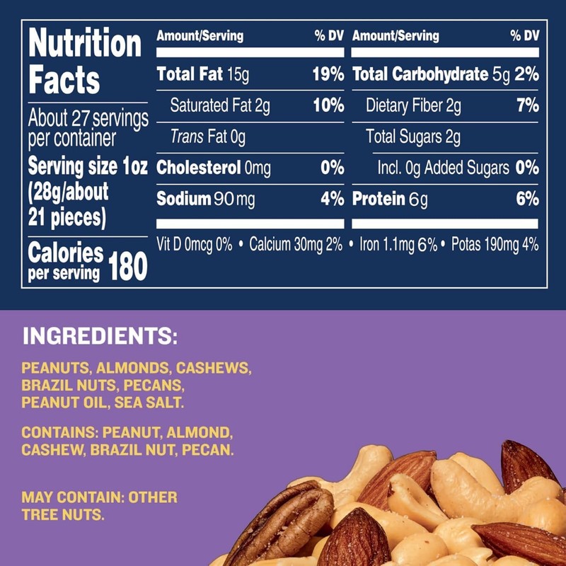 Healthy Salted Mixed Nuts 27 oz Resealable Container Nuts with Less Peanuts gallery