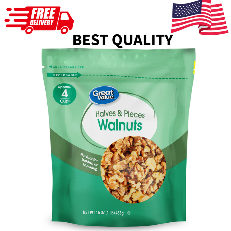 Great Value Walnut Halves Pieces 16oz Bag Baking Nuts Snack Walnuts Bulk